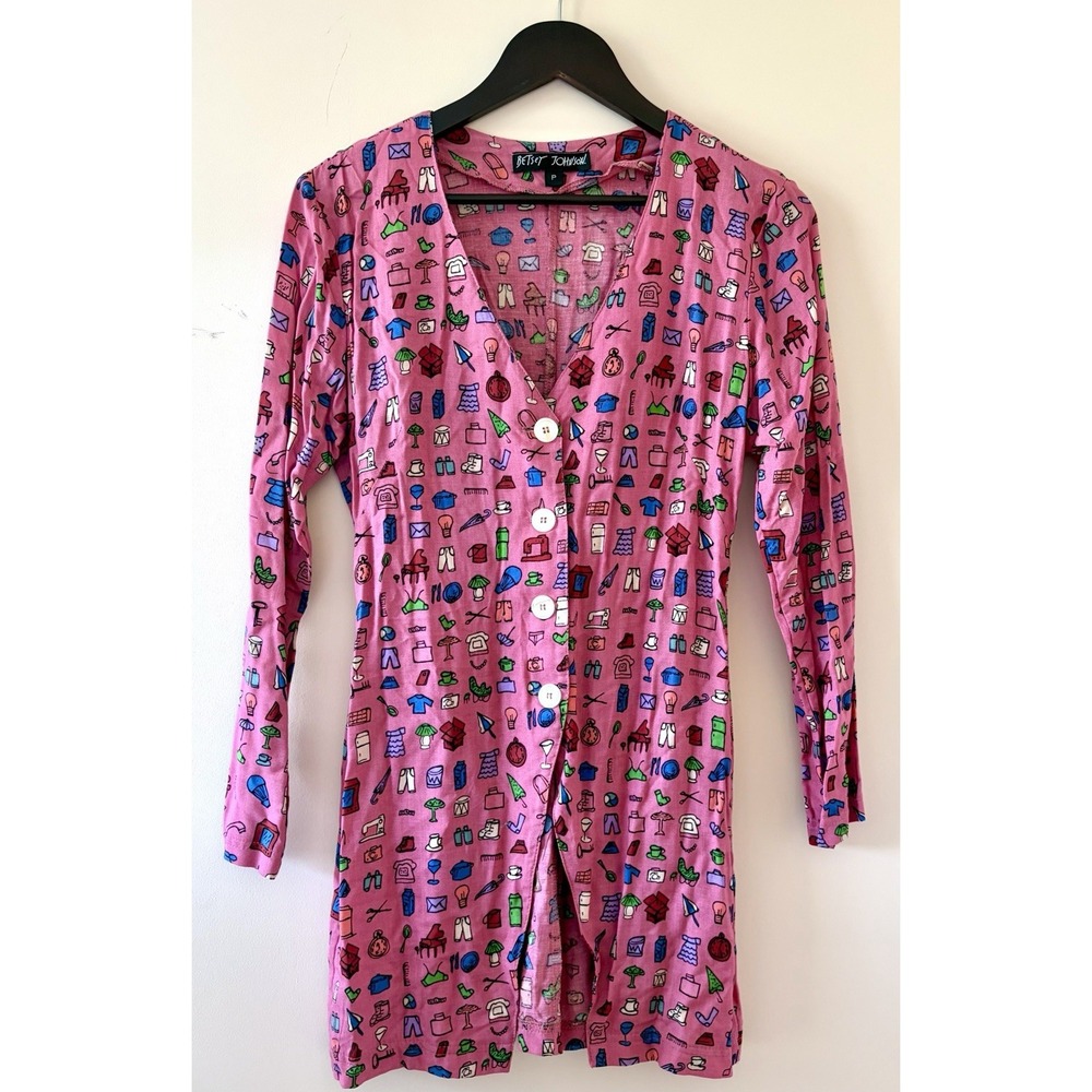 Betsey Johnson Vintage 90s Pink Patterned Mini Dress Size P